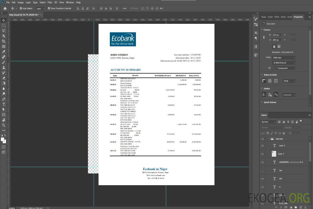 Relevé de la banque Ecobank du Niger template